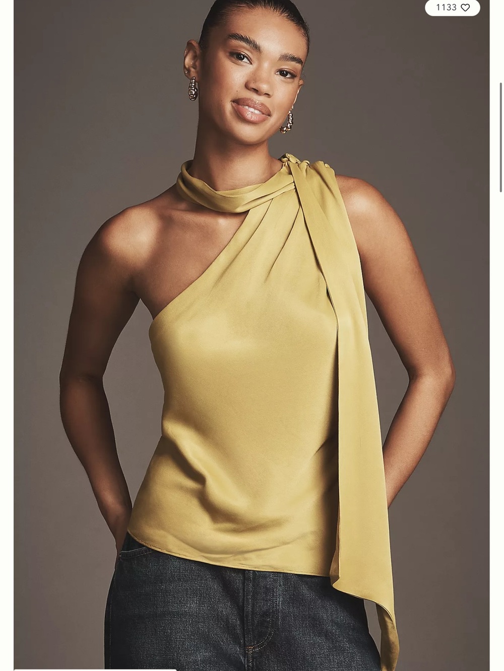 NWT Anthropologie One-Shoulder Tie-Neck Camisole-mustard
